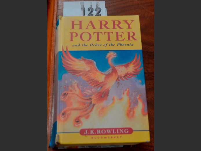 1st EDITION HARD COVER HARRY POTTER & THE ORDER OF THE PHOENIX [Inscribed, spine damaged]