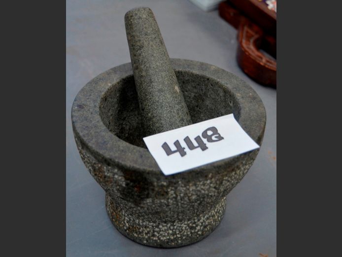 STONE MORTAR, 14.5 cm Diameter x 10cm High, & PESTLE, 14cm Long