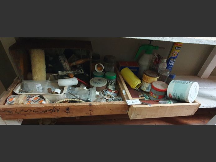 LOT: NUTS, BOLT, SCREWS, PAINT BRUSHES, etc