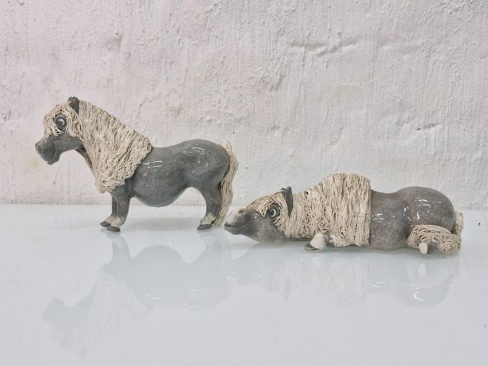 Set of 2 Ceramic Pony & Horse Figurines