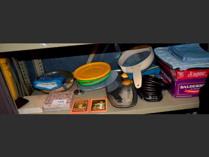 BALDERDASH, SCRABBLE, STAINLESS STEEL PLATTER, etc