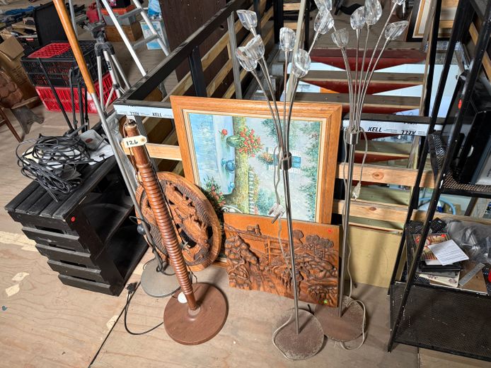 Lot of Lamps + Wood Art 