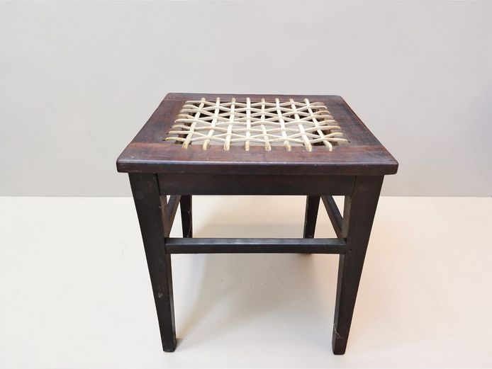 Hardwood Leather Riempie Woven Stool