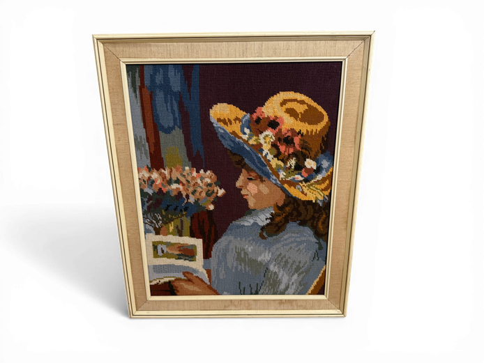 Vintage Tapestry / Needlework Artwork – Framed Lady Portrait