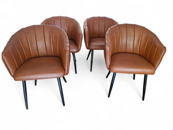 Set of 4 Tan Faux Leather Dining Tub Chairs