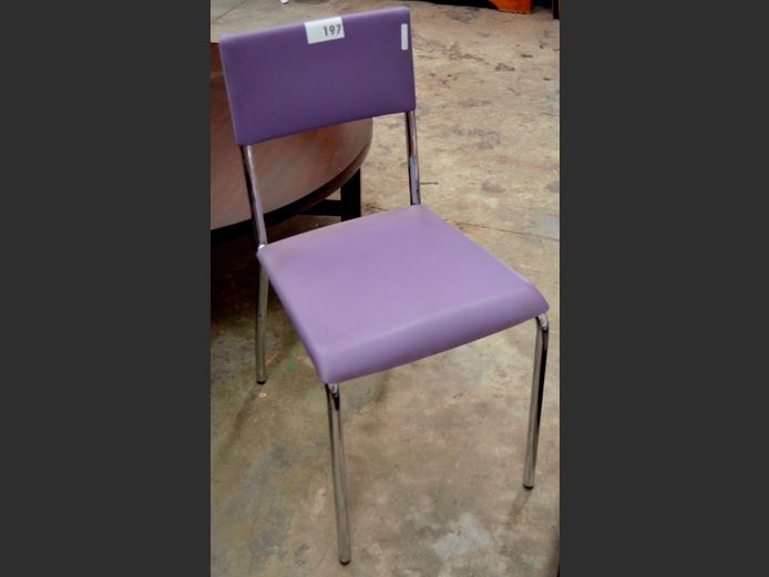 PURPLE PLASTIC CHAIR ON STEEL FRAME