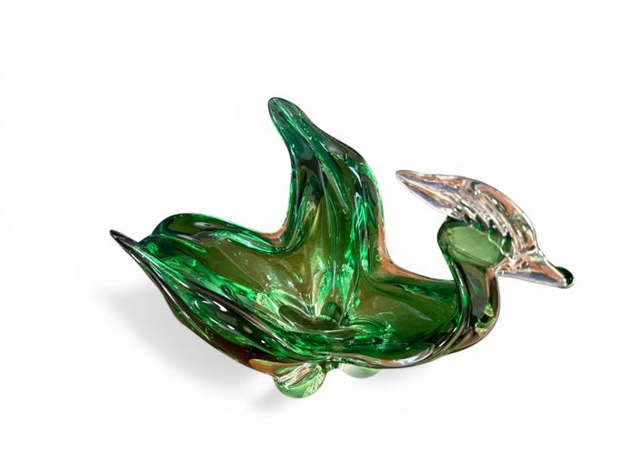 Murano Style Green Art Glass Bird Ornament