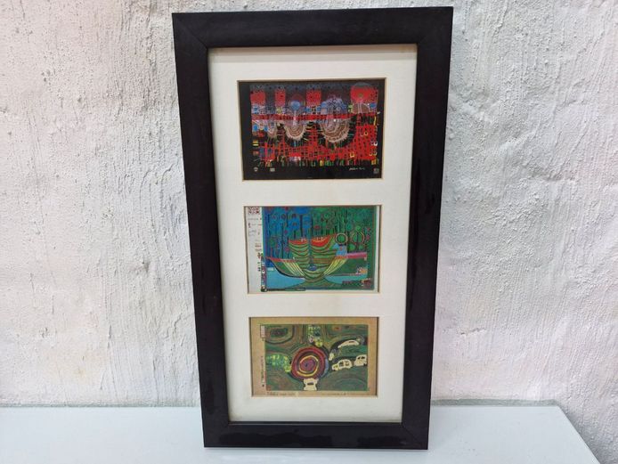 Friedensreich Hundertwasser (Austrian, 1928–2000), Framed Vertical Triptych Array of Art Print Plates