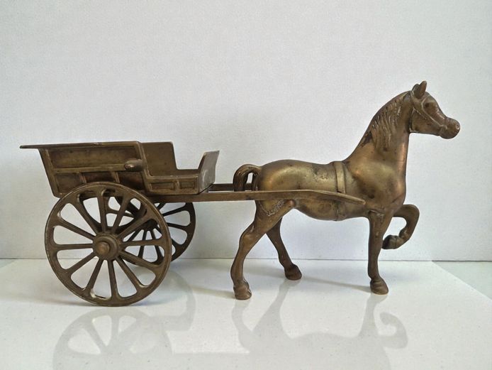 Vintage Brass Horse and Two-Wheeled Cart Figurine