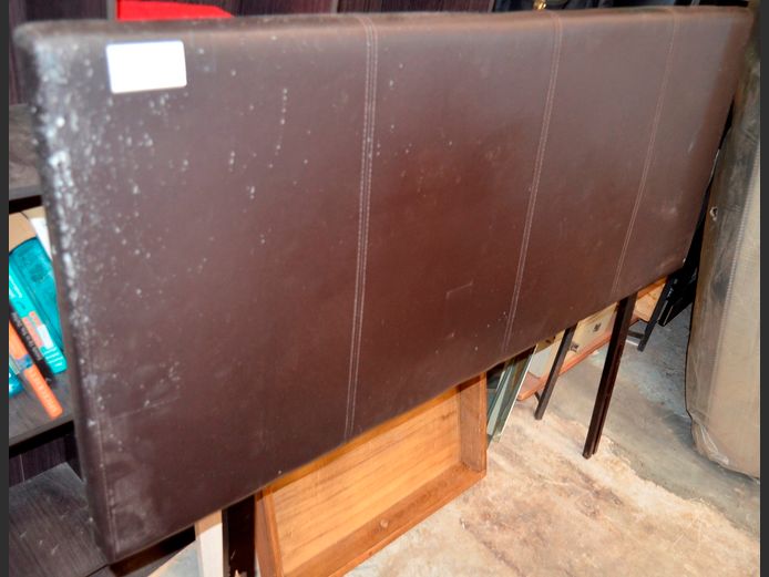 BROWN LEATHER TOUCH DOUBLE HEADBOARD [Cat scratched]