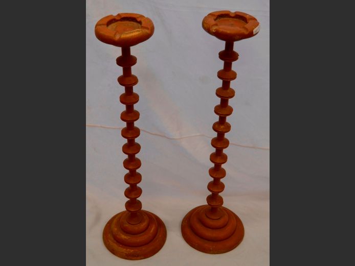 PAIR WOODEN STANDING ASHTRAYS, 68cm High