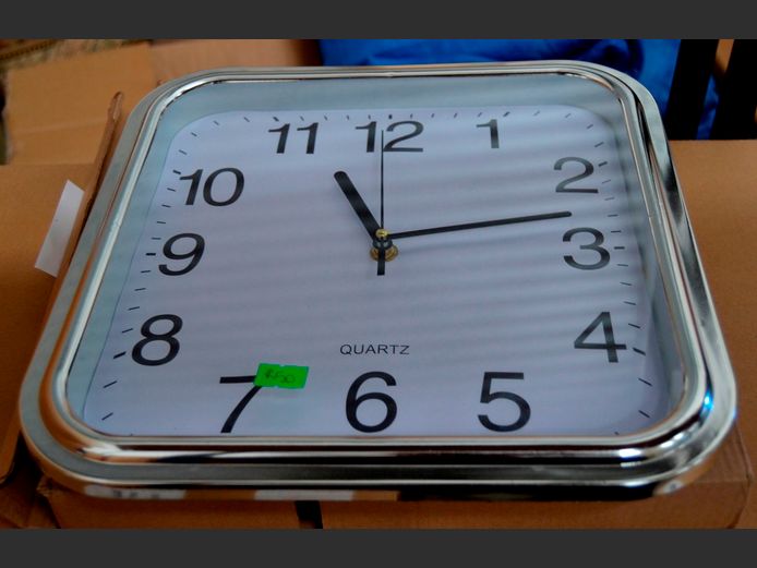 SILVER PLASTIC SQUARE WALL CLOCK, 30 x 30cm