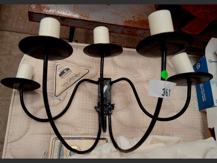 BLACK METAL WALL MOUNT 5-ARM CANDELABRA, 65 x 40 x 31cm