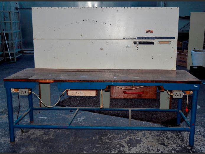 METAL FRAMED WORK BENCH, 244 x 81 x 179cm