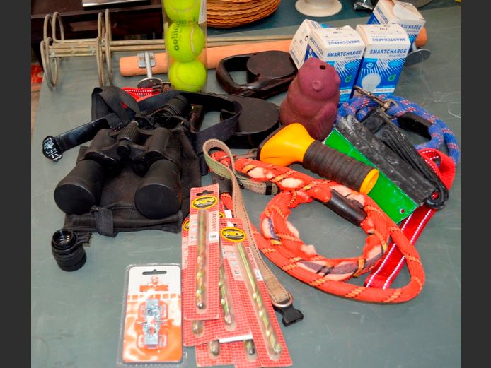BINOCULARS, DRILL BITS, ENERGY SAVING BULBS, DOG LEASHES, etc