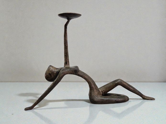 Mid-Century Modern Bronze/Brass Figural Candle Holder