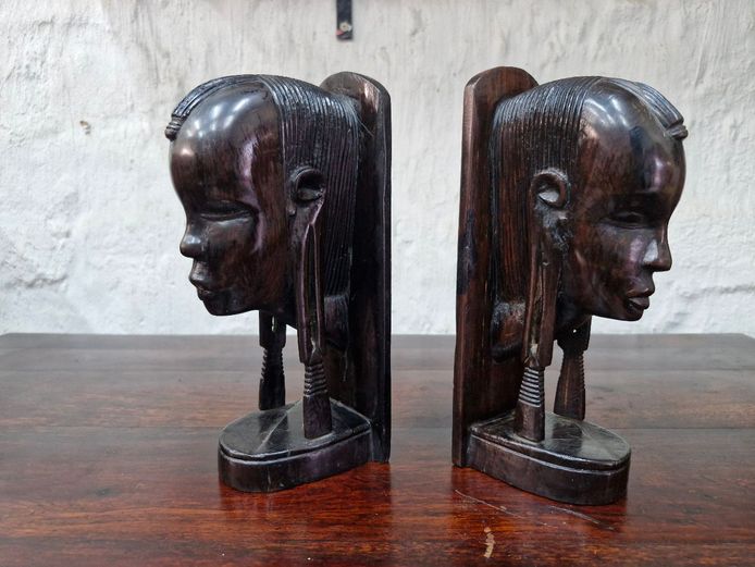 Ebony Wood African Figural Bookends