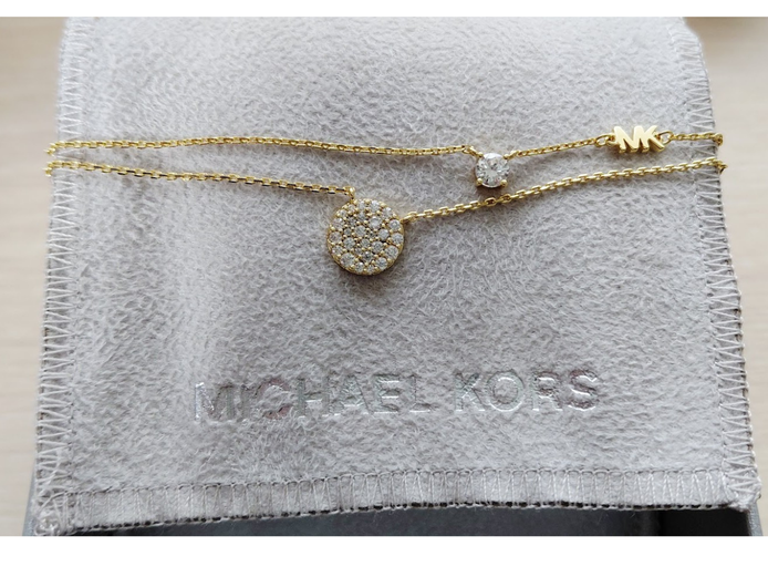 MICHAEL KORS 14K GOLD-PLATED STERLING SILVER DOUBLE LAYERED PAV DISK NECKLACE 