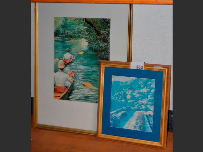 GILT FRAMED PRINT "LES PERISOIRES" SIGNED GUSTAV CEILLEBOTTE & ANOTHER
