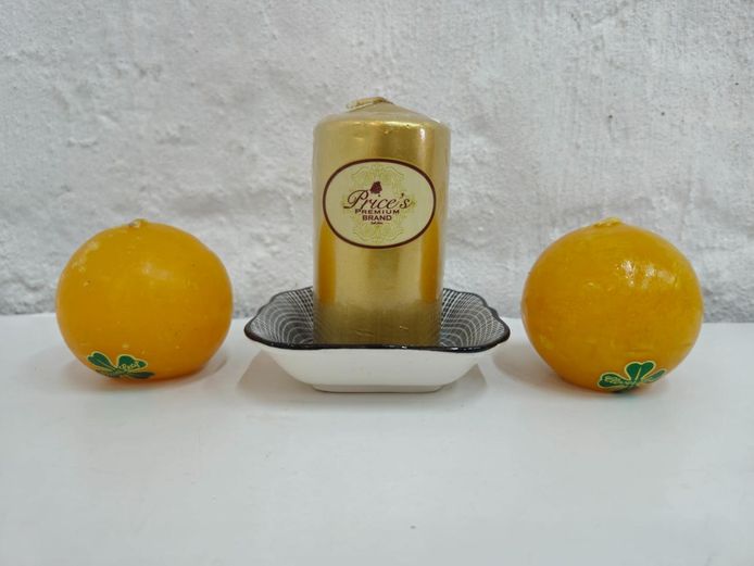 Gold Pillar Candle with Clover Leaf Orange Candles Set