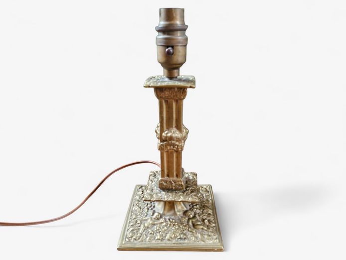 Antique Ornate Heavy Brass Column Table Lamp