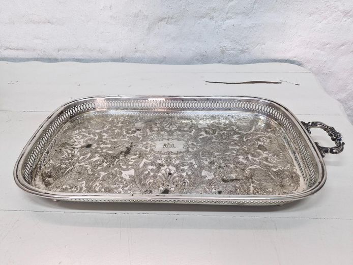 Engraved Silver-Plated Gallery Serving Tray