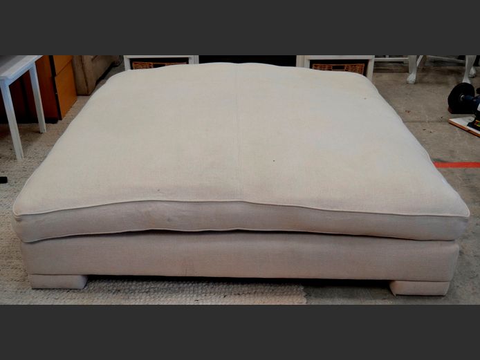 LARGE CREAM UPHOLSTERED OTTOMAN, 163 x 163 x 45cm