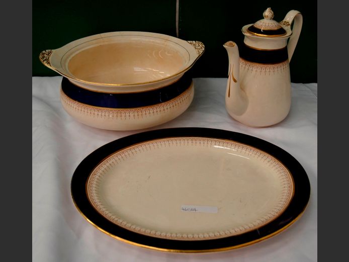 SIMPSONS AMBASSADOR WARE SERVING DISH, PLATTER & COFFEE POT [Some stains]