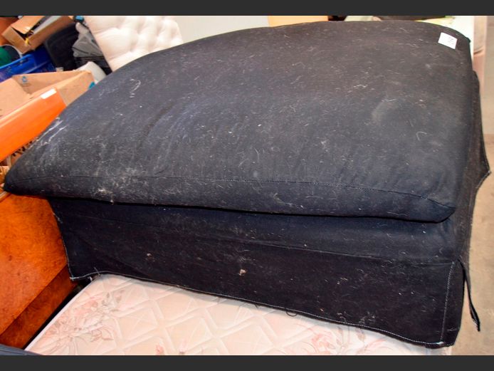 BLACK UPHOLSTERED OTTOMAN, 100 x 65 x 45cm [Needs a clean]