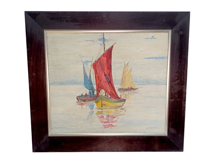 R. Frenkel Impressionist Textured Impasto Marine Seascape Painting