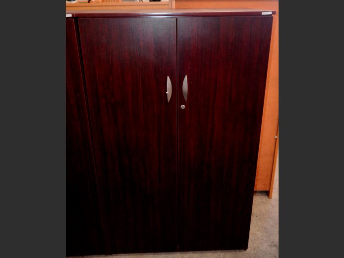 MAHOGANY FOIL 2-DOOR STATIONERY CABINET, 91 x 48 x 152cm