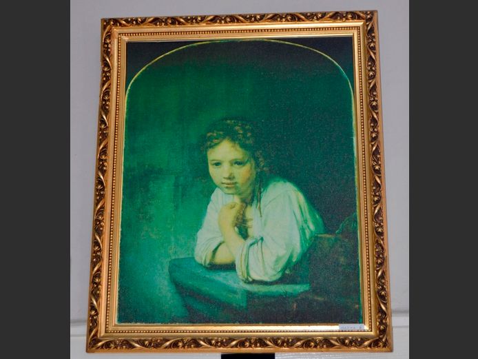 GILT FRAMED OLEOGRAPH "CONTEMPLATING GIRL", 56 x 45cm