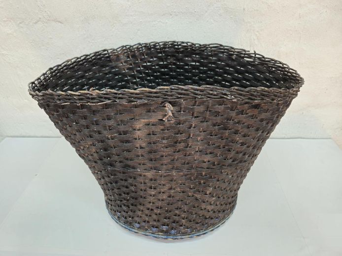 Large Vintage Hand-Woven Dark Wicker Harvest Basket