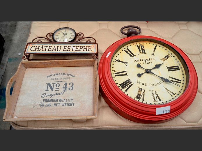 FRENCH TRAY, CLOCK, etc
