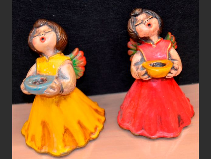 PAIR ORIGINAL BOZNER POTTERY ANGELS, 18cm High