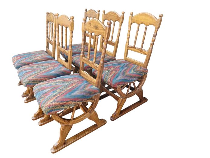 Mukwa Wood Carriage Wheel Dining Chairs - Set of 6