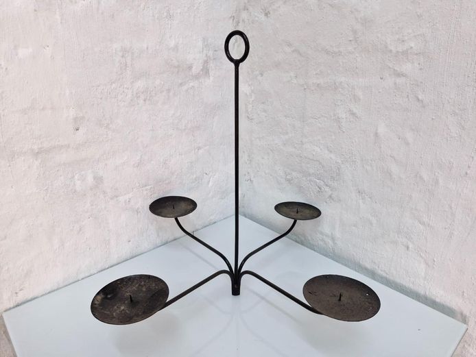 Wrought Iron 4-Light Candelabra with Center Carrying Loop