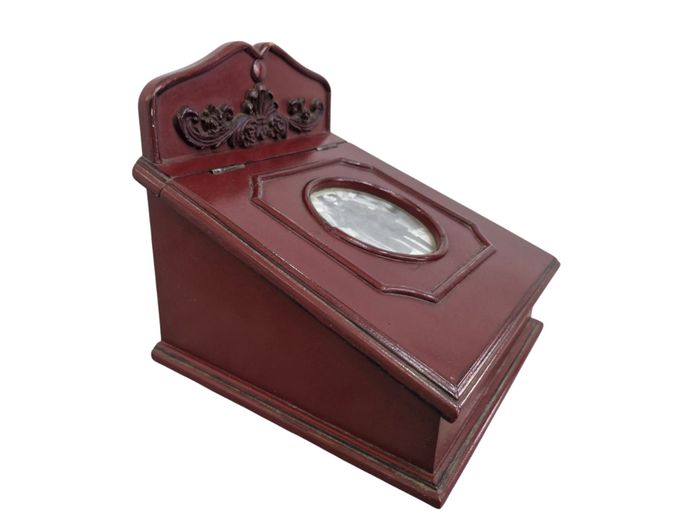 Vintage Slanted Wooden Desk Box with Picture Frame Accent