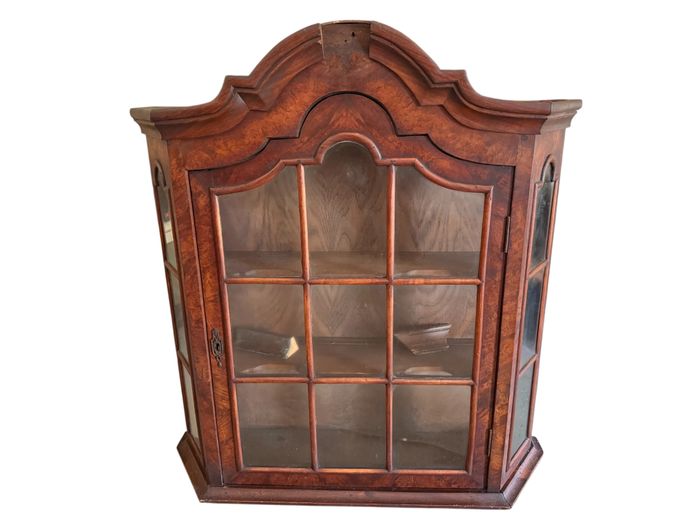 Vintage Glazed Wall Display Cabinet (Burr Veneer Finish)