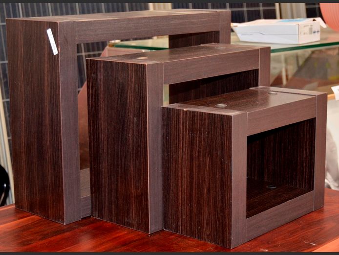 SET OF 3 DARKWOOD WALL MOUNT CUBE SHELVES, 50 x 15 x 37cm, 37 x 15 x 30cm & 30 x 15 x 22cm