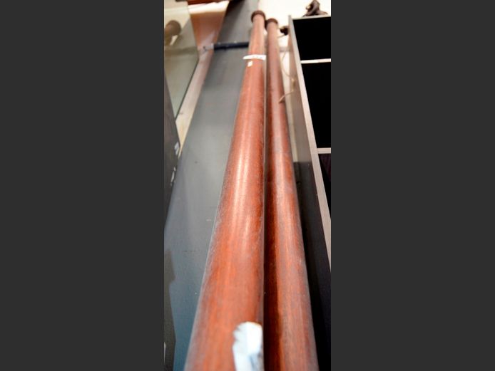 PAIR WOODEN CURTAIN RODS WITH RINGS, 247cm Long