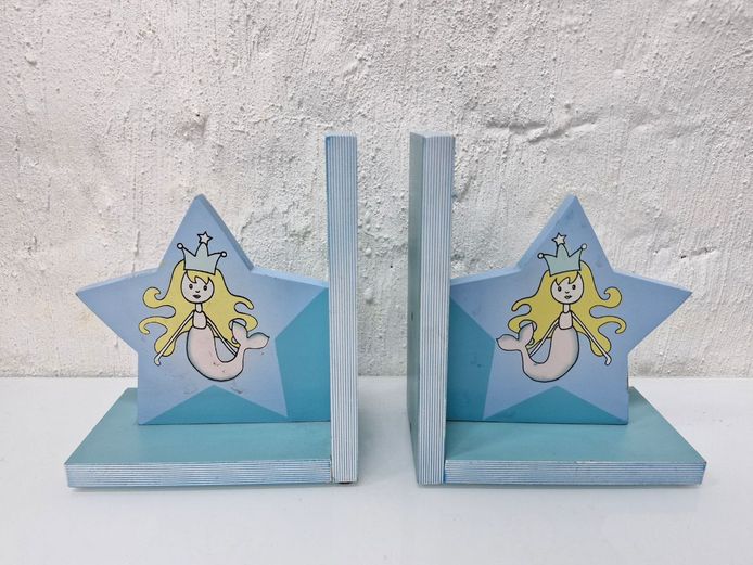 "Under the Sea" Wooden Mermaid Star Children's Bookends
