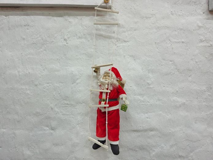Hanging Santa Claus on Wooden Rope Ladder