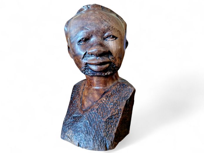 Hand-Carved African Wooden Bust of a Man