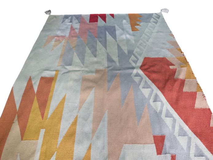 Modernist Geometric Flat-Weave Wool-Blend Kelim Rug (220 x 160cm)