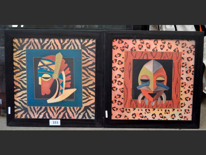PAIR FRAMED ZANZIBAR PAINTINGS SIGNED CHRISTELLE, 37 x 36cm