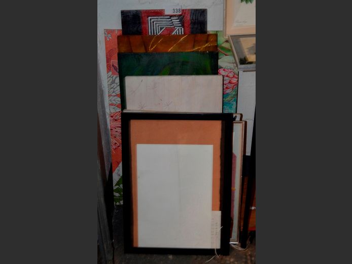 ABSTRACTS ON BOARD, UNFRAMED PRINT ON CANVAS "FLOWERS", etc