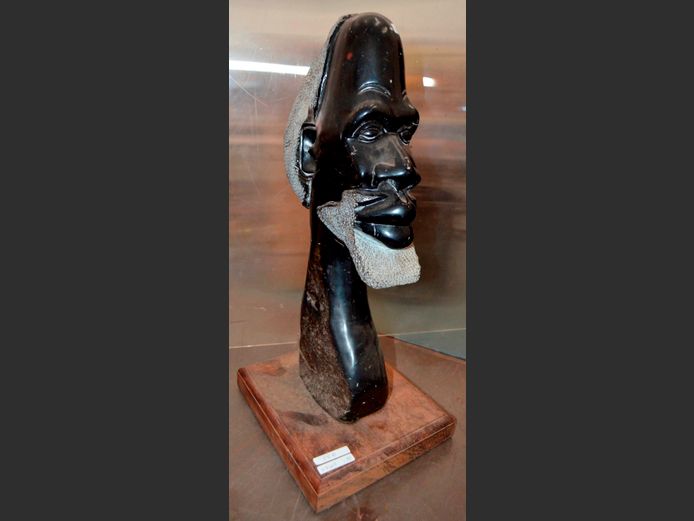 SOAPSTONE BUST "ELDERLY MAN", 55cm High