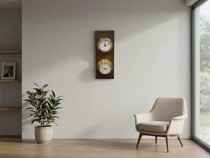 Vintage Marine Time Clock and Barometer Wall Station