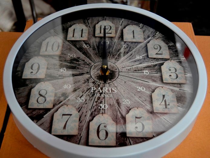 "PARIS" WHITE CIRCULAR PLASTIC WALL CLOCK, 30cm Diameter